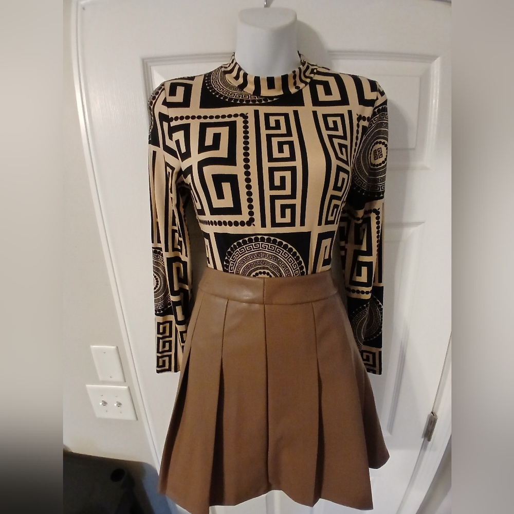 Faux Taupe Leather Pleated Skirt Size Large